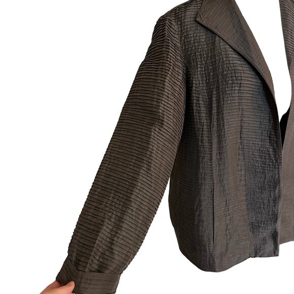 EILEEN FISHER 100% Silk Groove Jacket Blazer Brown Large - Picture 6 of 7
